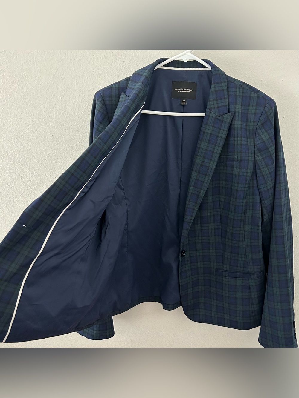 Banana Republic Blue Green Plaid Classic Blazer Womens 16 Preppy Blackwatch - Picture 4 of 11